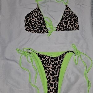 Leopard & Neon Green Tie-Side Bikini